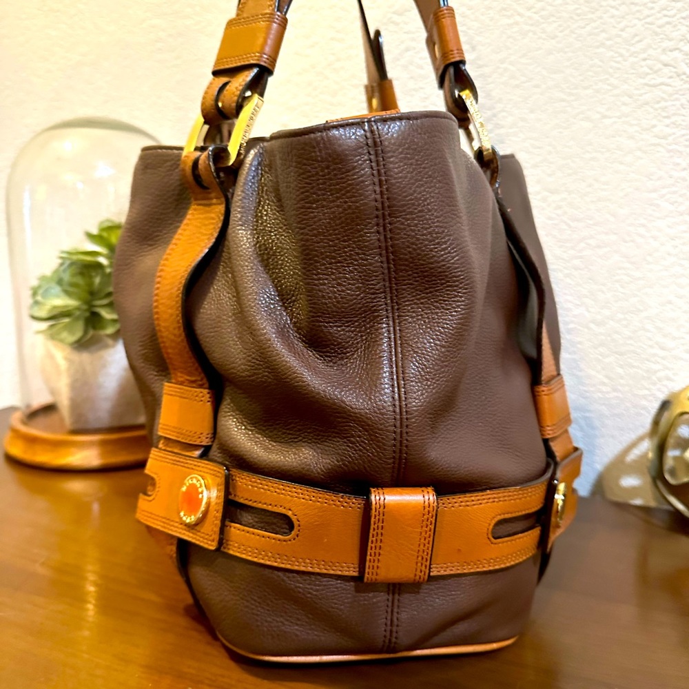 Michael Kors Large Harness Grab Bag Brown and Tan Leather Tote Bag/Work Bag - Picture 9 of 14